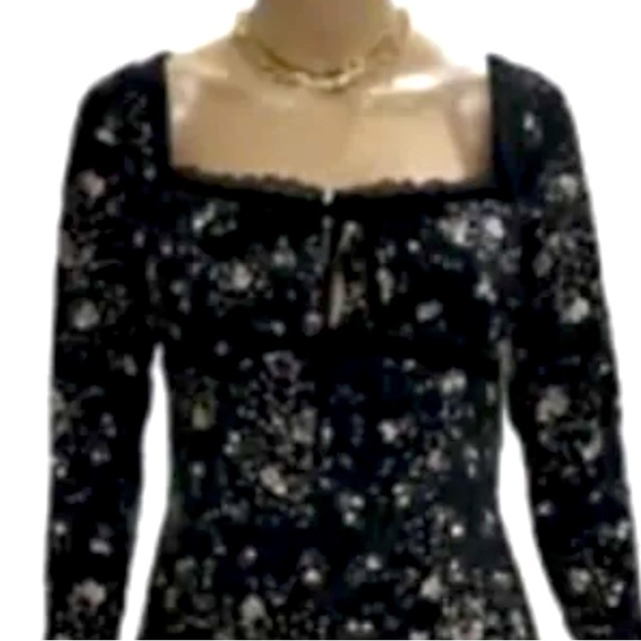 Free People Black Tess Floral Long Sleeve Smock Mini Dress~Size Small~NWT - Picture 5 of 9